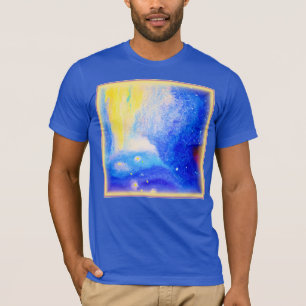 Camiseta Nebula Estrellas azul, amarillo y blanco lechoso. 