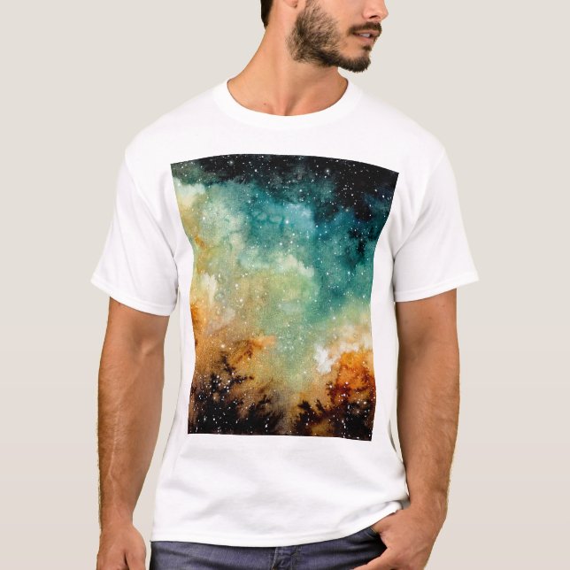 Camiseta Nebulosa amarillo brillante, cielo oscuro acuarela (Anverso)