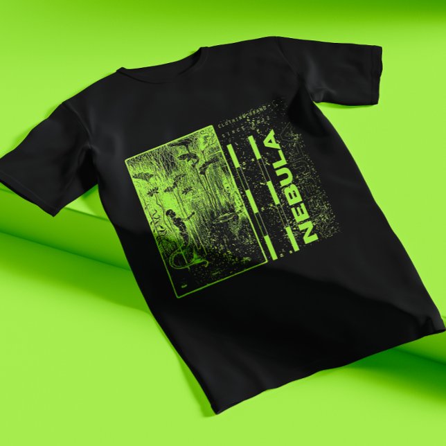 Camiseta Nebulosa Moderna Verde Neón Y Hipster Negro (Subido por el creador)
