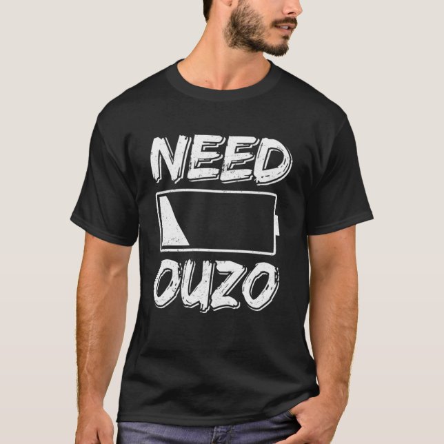 Camiseta Necesidad de Ouzo Sin recarga de batería con verde (Anverso)