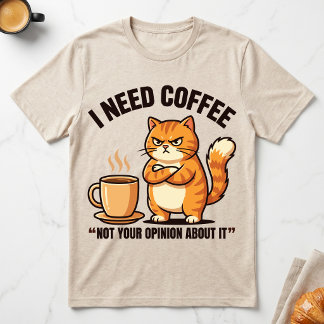 Camiseta Necesito café, no tu opinión, gato naranja gruñón