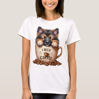 CAMISETA NECESITO CAFÉ Y UN PERRO PASTOR ALEMÁN
