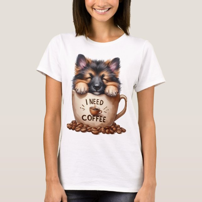 CAMISETA NECESITO CAFÉ Y UN PERRO PASTOR ALEMÁN (Anverso)