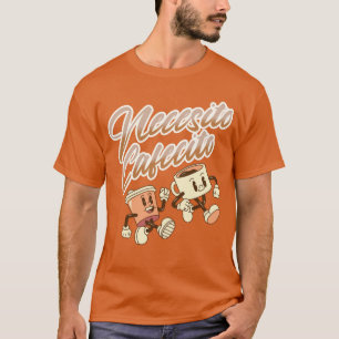 Camiseta Necesito Cafecito Naranja Español Vintage