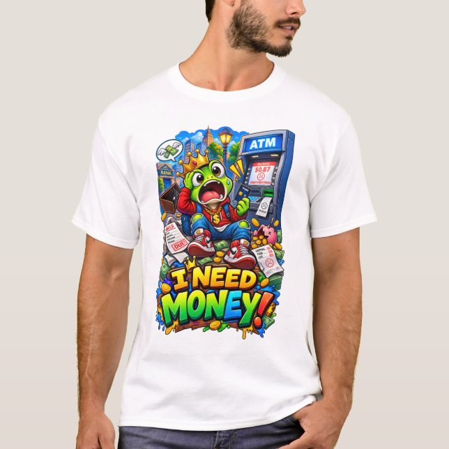 Camiseta NECESITO DINERO – Funny Frog ATM (Anverso)