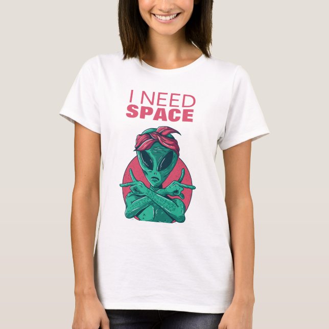 Camiseta Necesito la distancia social divertida de Alien In (Anverso)