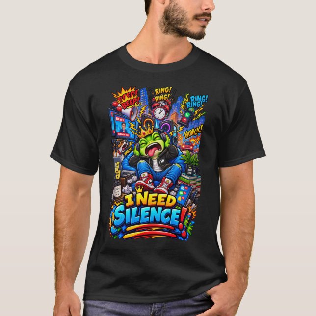 Camiseta NECESITO SILENCIO – Rana Divertida (Anverso)