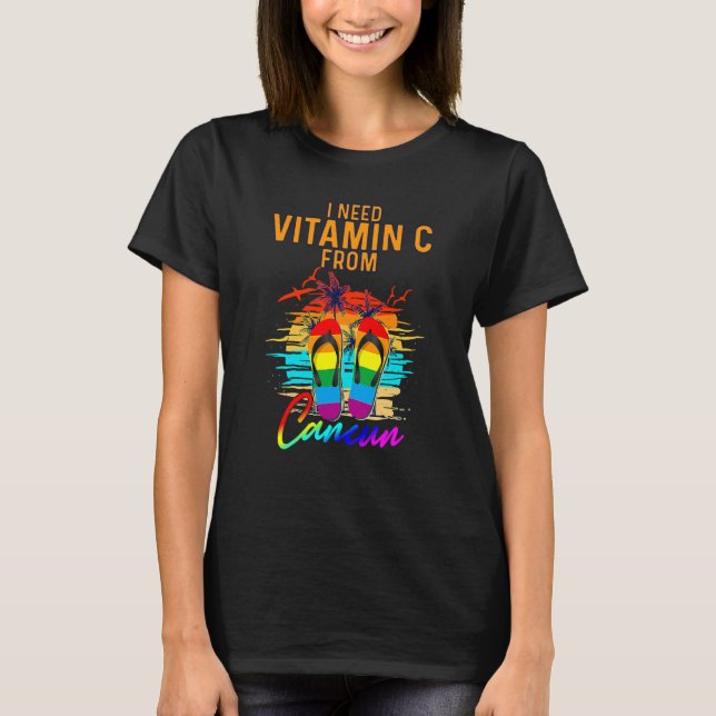Camiseta Necesito Vitamina Cancún México Playa de Vacacione (Anverso)