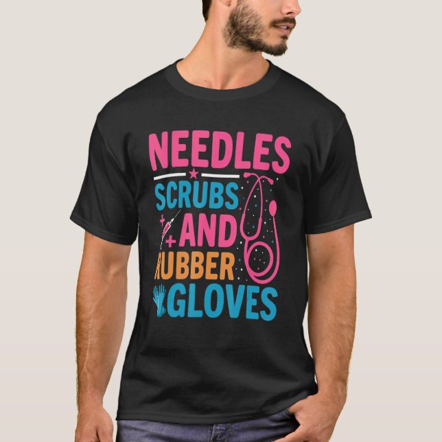 Camiseta Needles Scrubs Rubber Guantes Nuralidad Phlebotomi (Anverso)