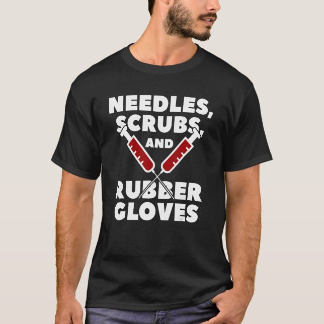 Camiseta Needles Scrubs Y Gantes De Goma Auxiliar Médico (Anverso)