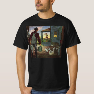 Camiseta Negocio Antiguo, Granja con Granjero y Gallinas