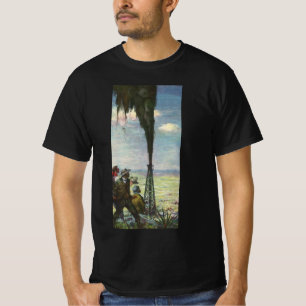 Camiseta Negocio Antiguo, Pozo de Petróleo Brotando con Tra