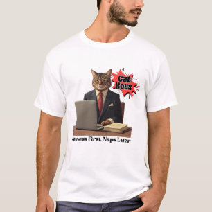 Camiseta Negocios Primero Gatos Después Jefe Divertido Ofic