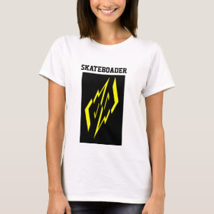 Camiseta negra amarilla Skateboarder  blanca