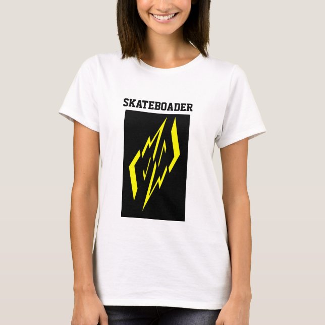 Camiseta negra amarilla Skateboarder  blanca (Anverso)