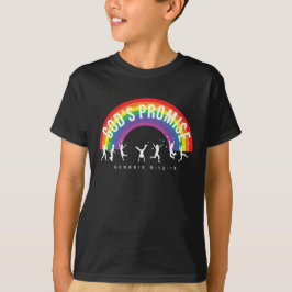 Camiseta negra arcoiris promesa de Dios con niños