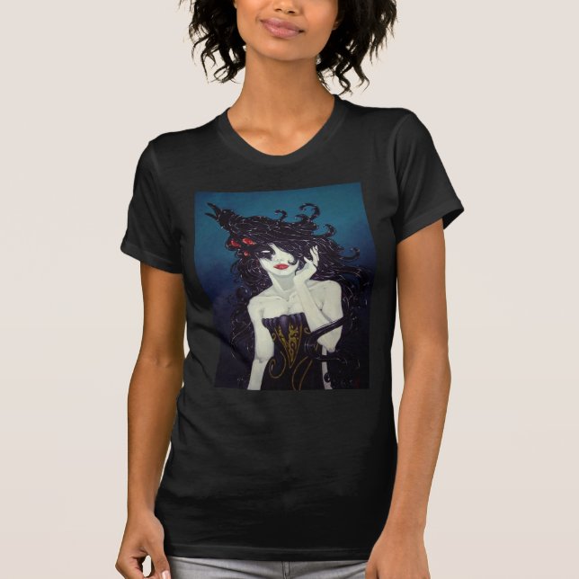 Camiseta negra básica de las señoras (Anverso)
