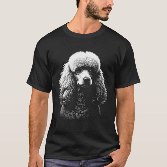Camiseta negra con cabeza de perro caniche arte os (Anverso)