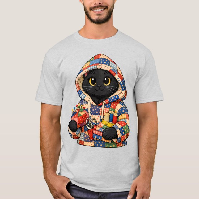 Camiseta negra con capucha de edredón acolchado (Anverso)