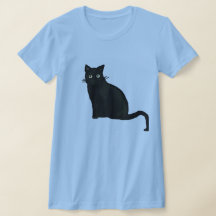Camiseta negra con cuello en V para mujer de gato 