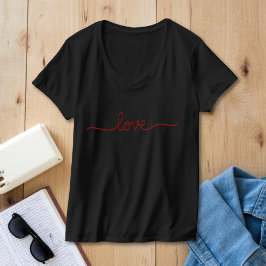 Camiseta negra con cuello en V y escritura de amor