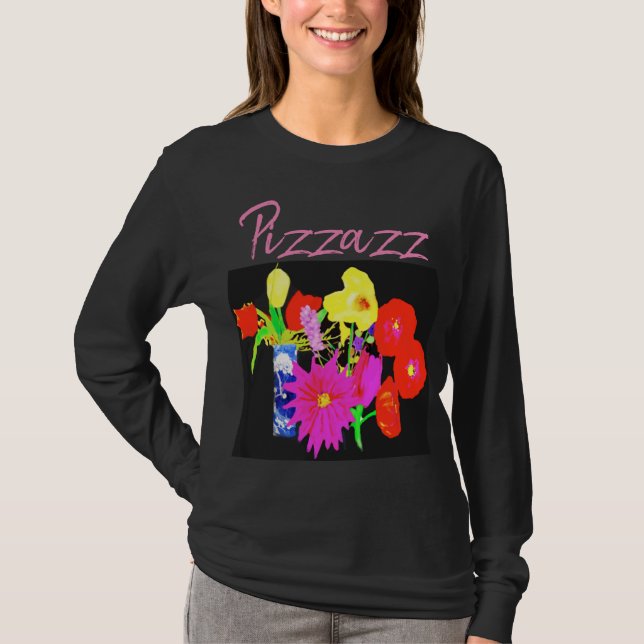 Camiseta negra con flores de artista (Anverso)