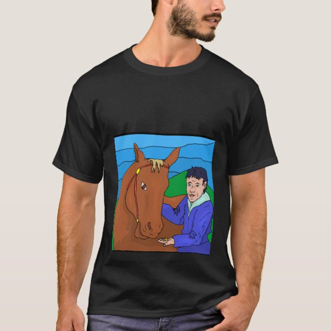 Camiseta negra con impresión de diseño de caballos (Anverso)