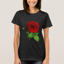 Camiseta negra con rosa roja