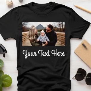 Camiseta negra con texto de guión de foto familiar