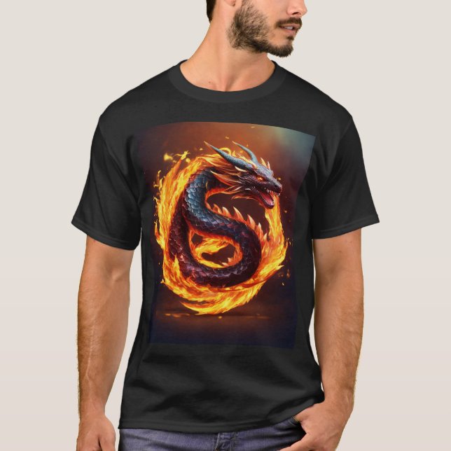 Camiseta negra con un diseño de dragón único (Anverso)