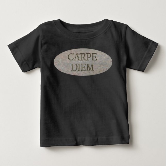 Camiseta negra de bebé Carpe Diem Stone (Anverso)