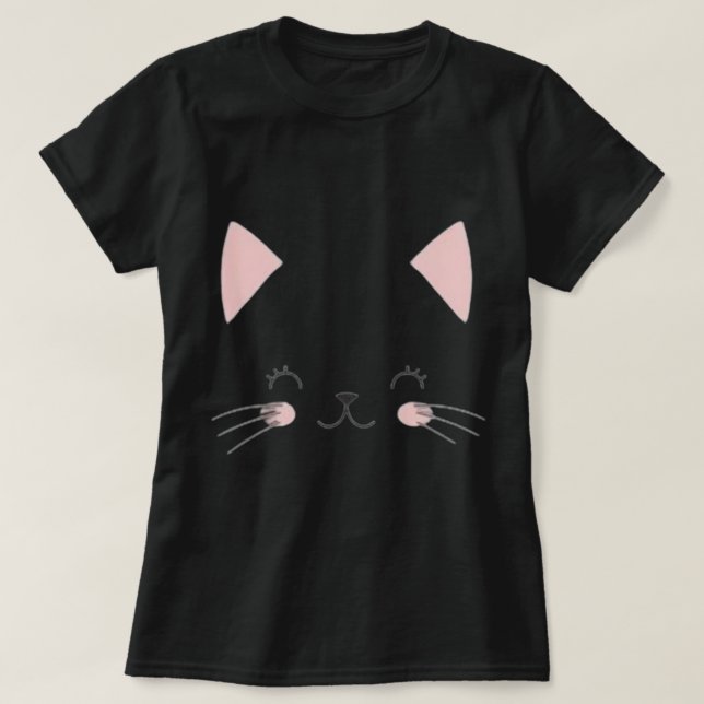 Camiseta negra de cara de gato - Purrfect Casual W (Diseño del anverso)