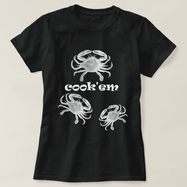 Camiseta negra de Crab Funny Cook'em Ladies (Diseño del anverso)