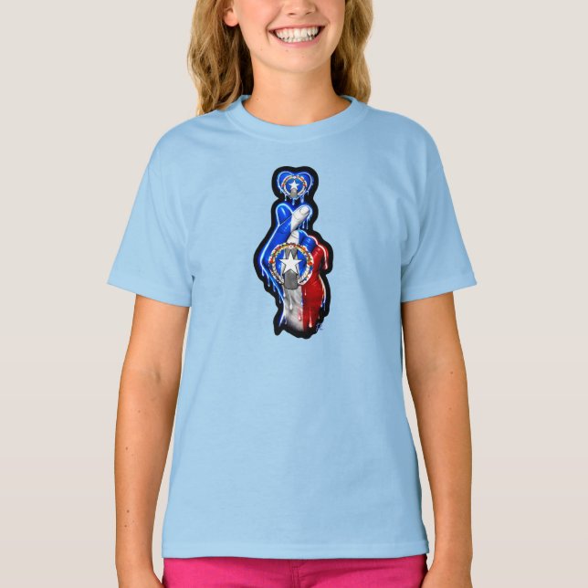 Camiseta negra de dedo corazón de CNMI (Anverso)