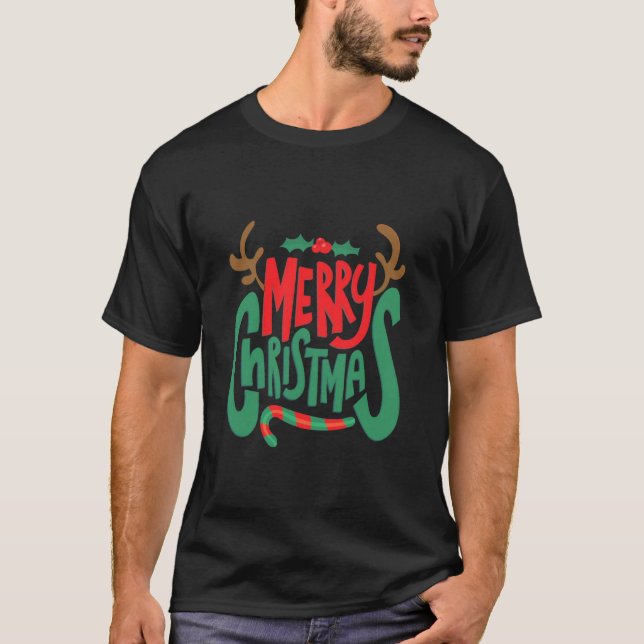 Camiseta negra de diseño navideño (Anverso)