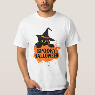 Camiseta negra de gato de Halloween espeluznante