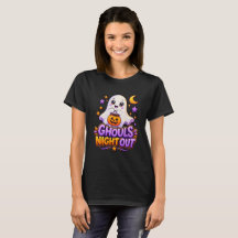 Camiseta negra de ghouls nocturnos kawaii