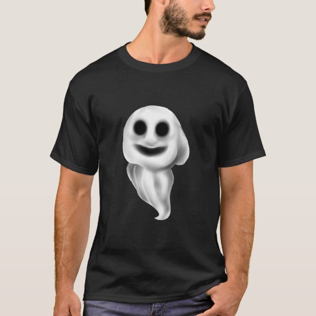 Camiseta negra de Halloween con fantasmal fantasma (Anverso)
