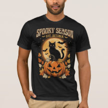 Camiseta negra de Halloween de gato negro de tempo