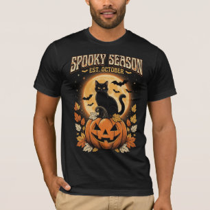 Camiseta negra de Halloween de gato negro de tempo