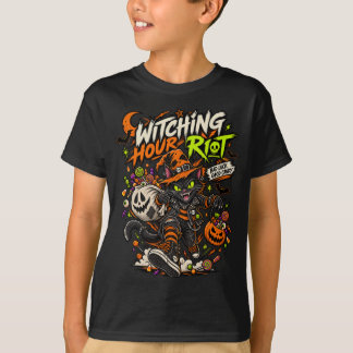 Camiseta negra de Halloween de gato punk Riot de l