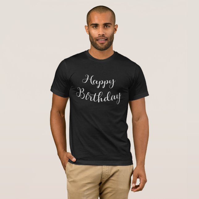 Camiseta negra de hombre "Sleek Script Happy Birth (Anverso completo)