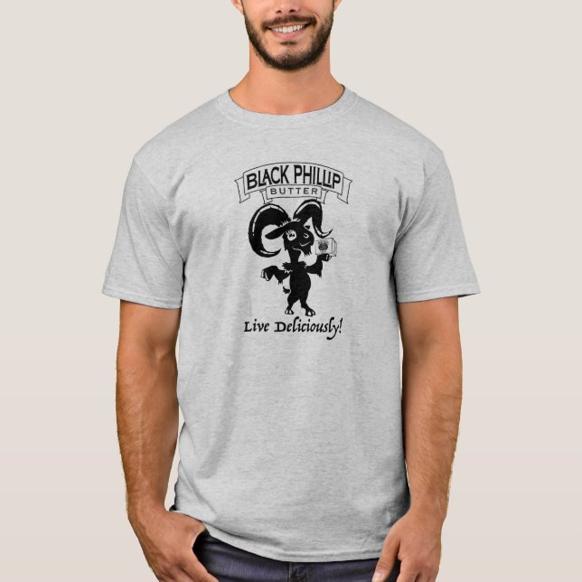 Camiseta negra de la cabra de la mantequilla de (Anverso)