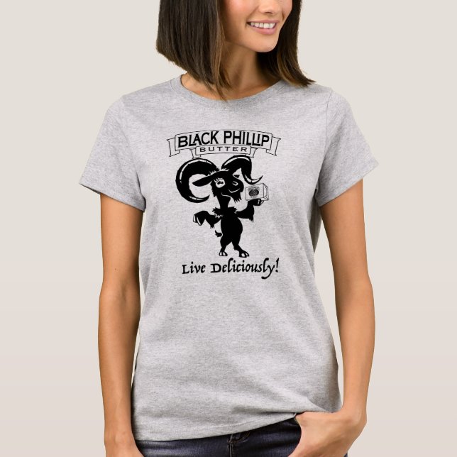 Camiseta negra de la cabra de la mantequilla de (Anverso)