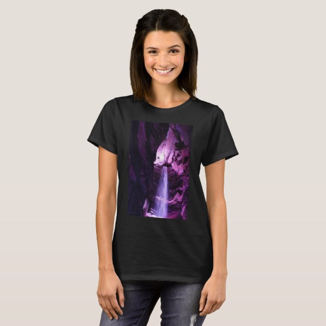 Camiseta negra de las mujeres de Cascada Violeta (Anverso completo)
