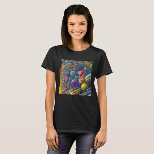 Camiseta negra de las mujeres de raza espacial