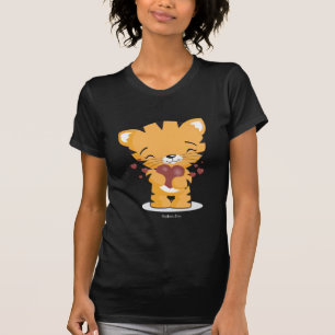 Camiseta negra de las señoras cariñosas del gati