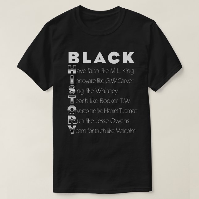 Camiseta negra de las siglas de la historia (Diseño del anverso)