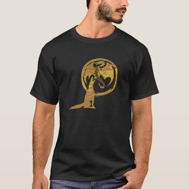 Camiseta negra de los hombres de oro Wolf & Dragon (Anverso)