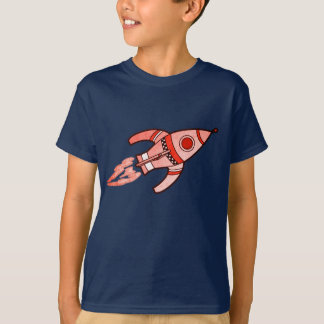 Camiseta negra de los niños del espacio de cohetes